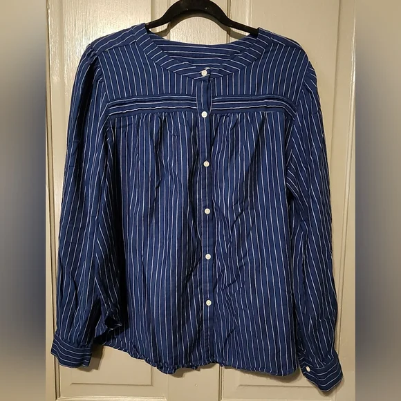 LOFT Navy Blue Striped Button Down Shirt - Picture 2 of 5